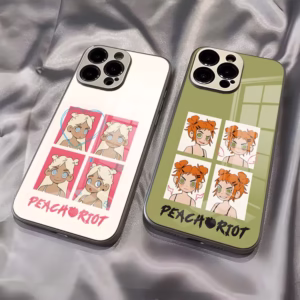 Samsung S24, S23, S22, A55, A54 and A53 Art Peach R-Riot Rise Up: Fresh Electroplated Glass Phone Cover Made for the Bold - Image 3